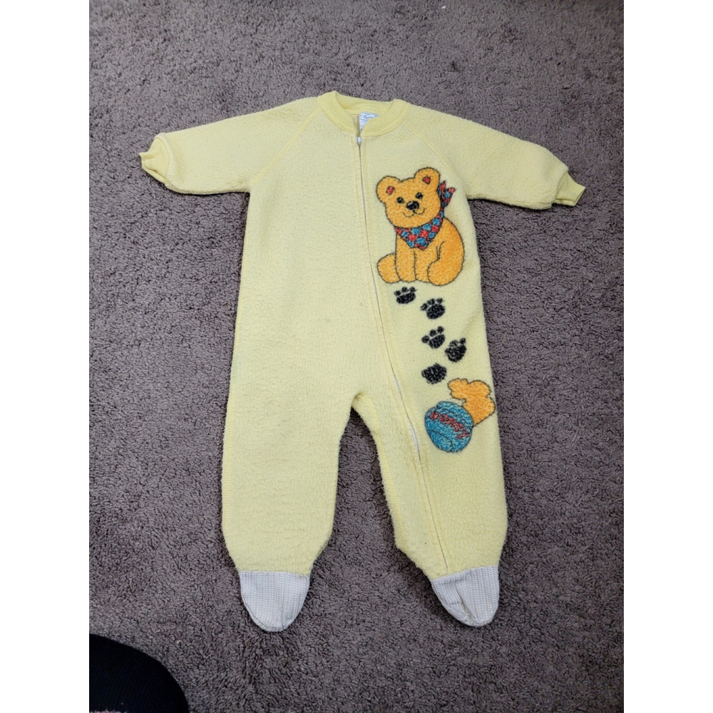 Vintage 70s Dr. Denton Blanket Sleeper Yellow zip Footie pajamas 6-12 mo - Picture 1 of 15